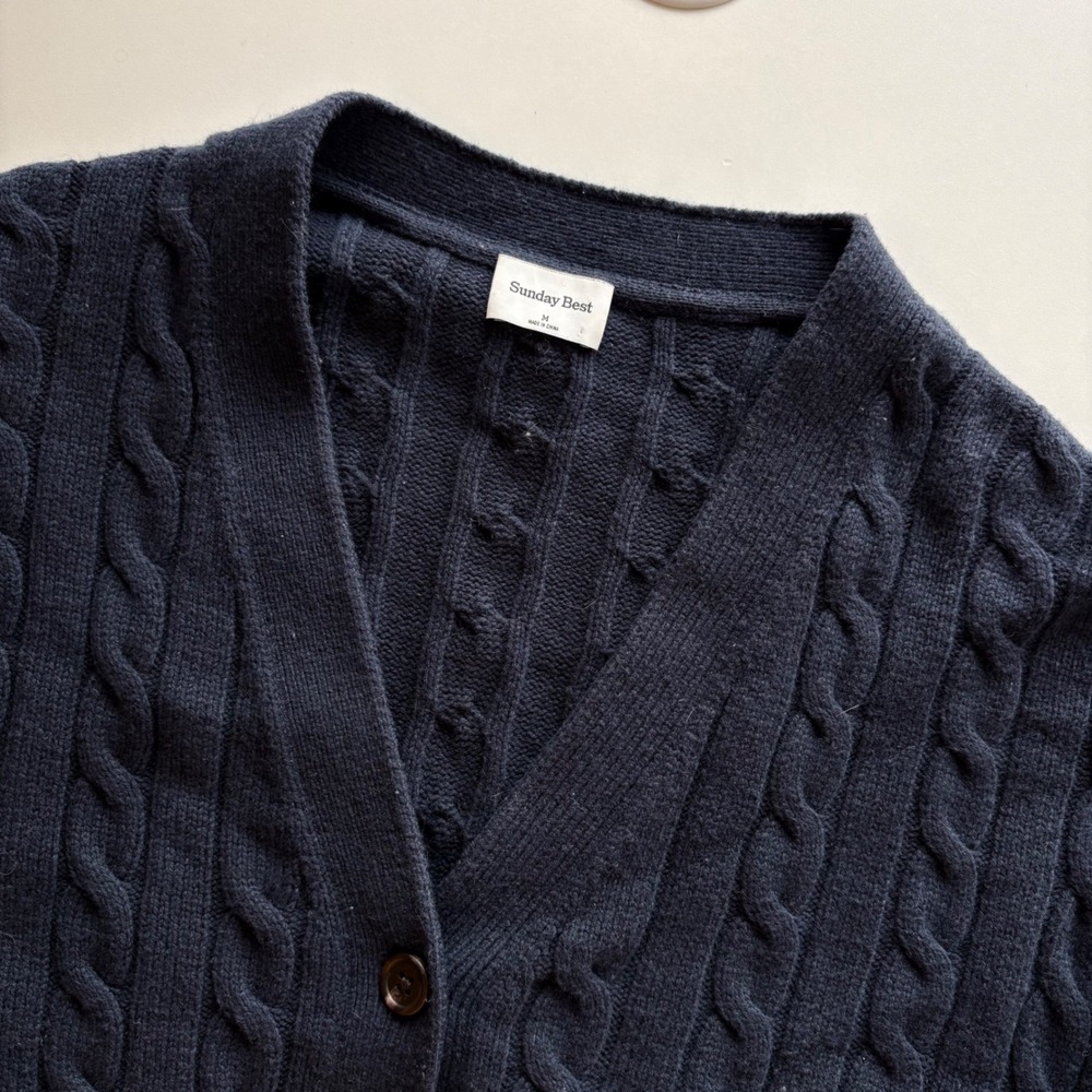 Aritzia Navy Cable Knit V-Neck Cardigan